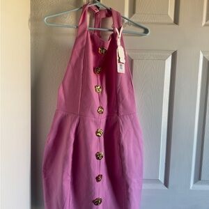 Pink Halter Dress with Gold Buttons